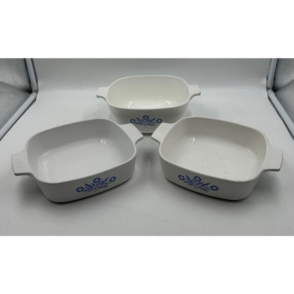 Set of 3 Corning Ware 1 & 1.5 Qt Blue Cornflower Casserole Dish NO LID - Picture 1 of 4
